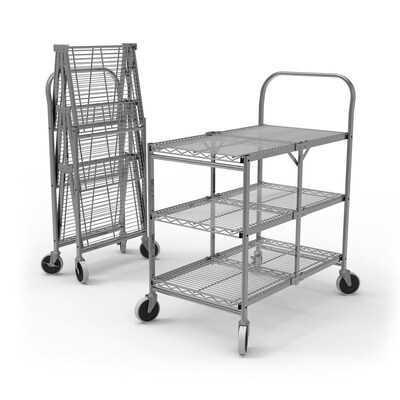 Luxor 3-Shelf Collapsible Wire Multi-Purpose Utility Cart, Chrome (WSCC-3)