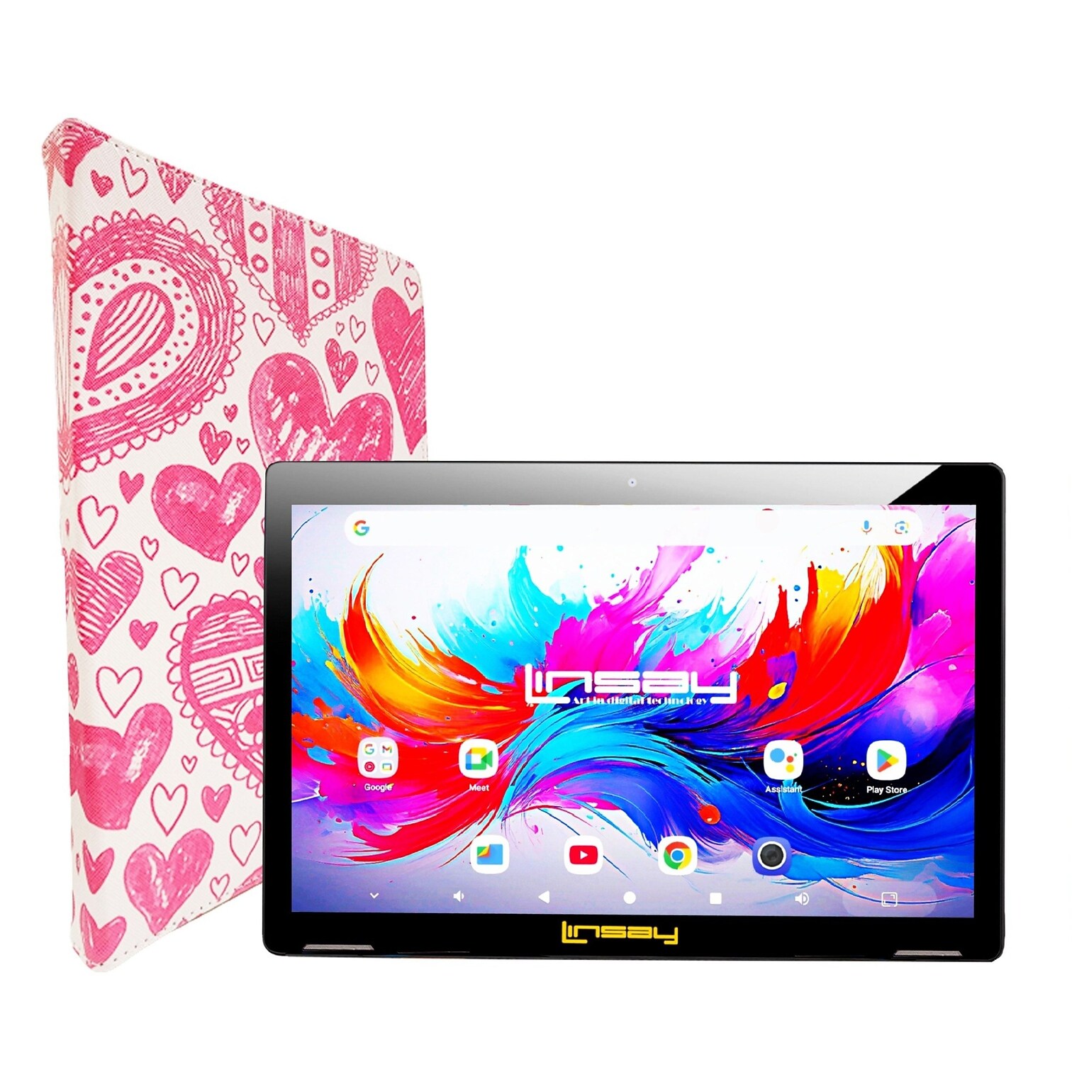 Linsay F10 Series 10.1 Tablet, Wi-Fi, Octa Core, 256GB eMMC, Android 15, with Love Case (F10XIPGCLOVPLUS)
