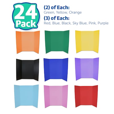 Flipside Tri-Fold Presentation Board, 36 x 48, Corrugated, Assorted Colors, 24/Carton (30045)