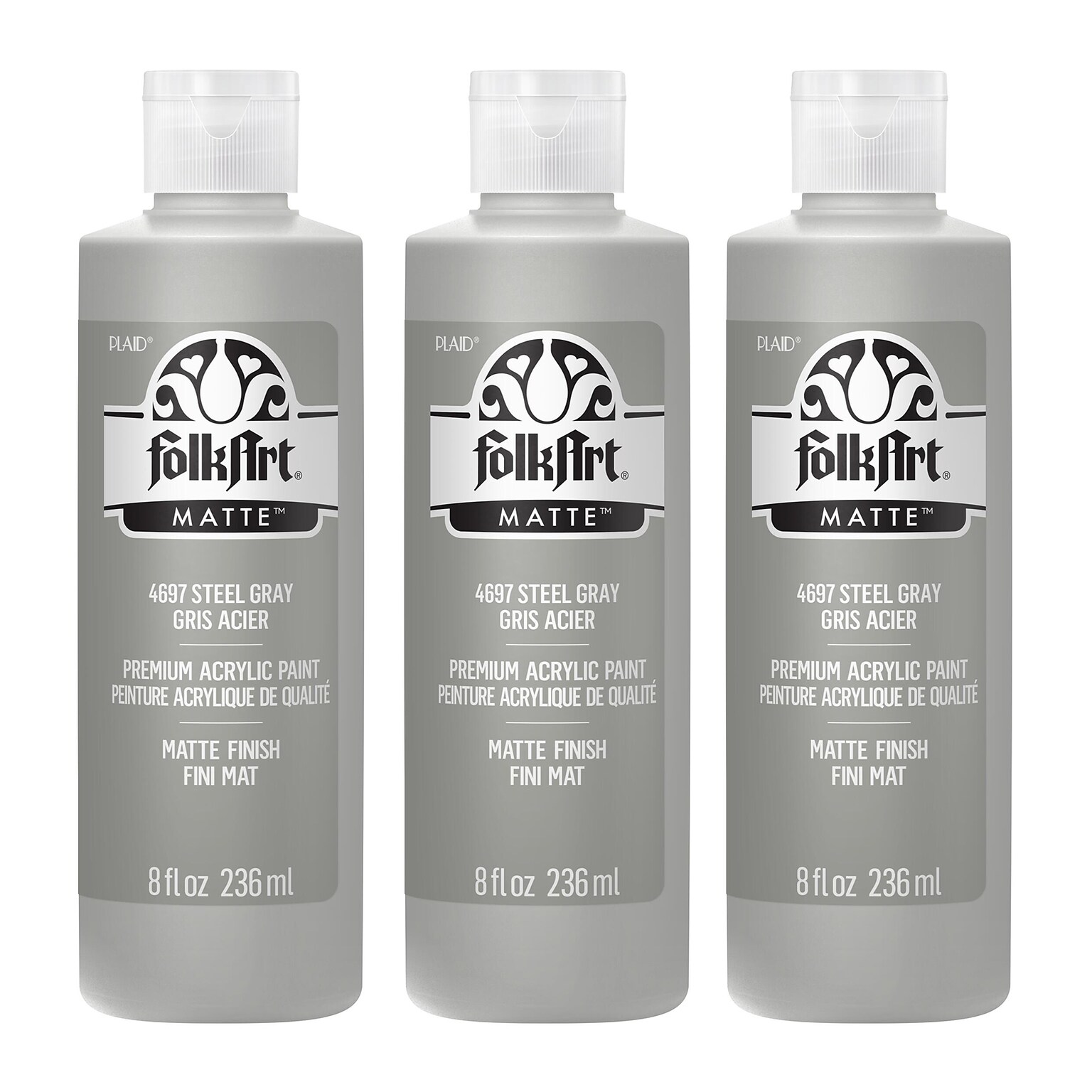 FolkArt Acrylic Paint Matte, 8oz., Steel Gray, 3/Pack(FLK4697-3)