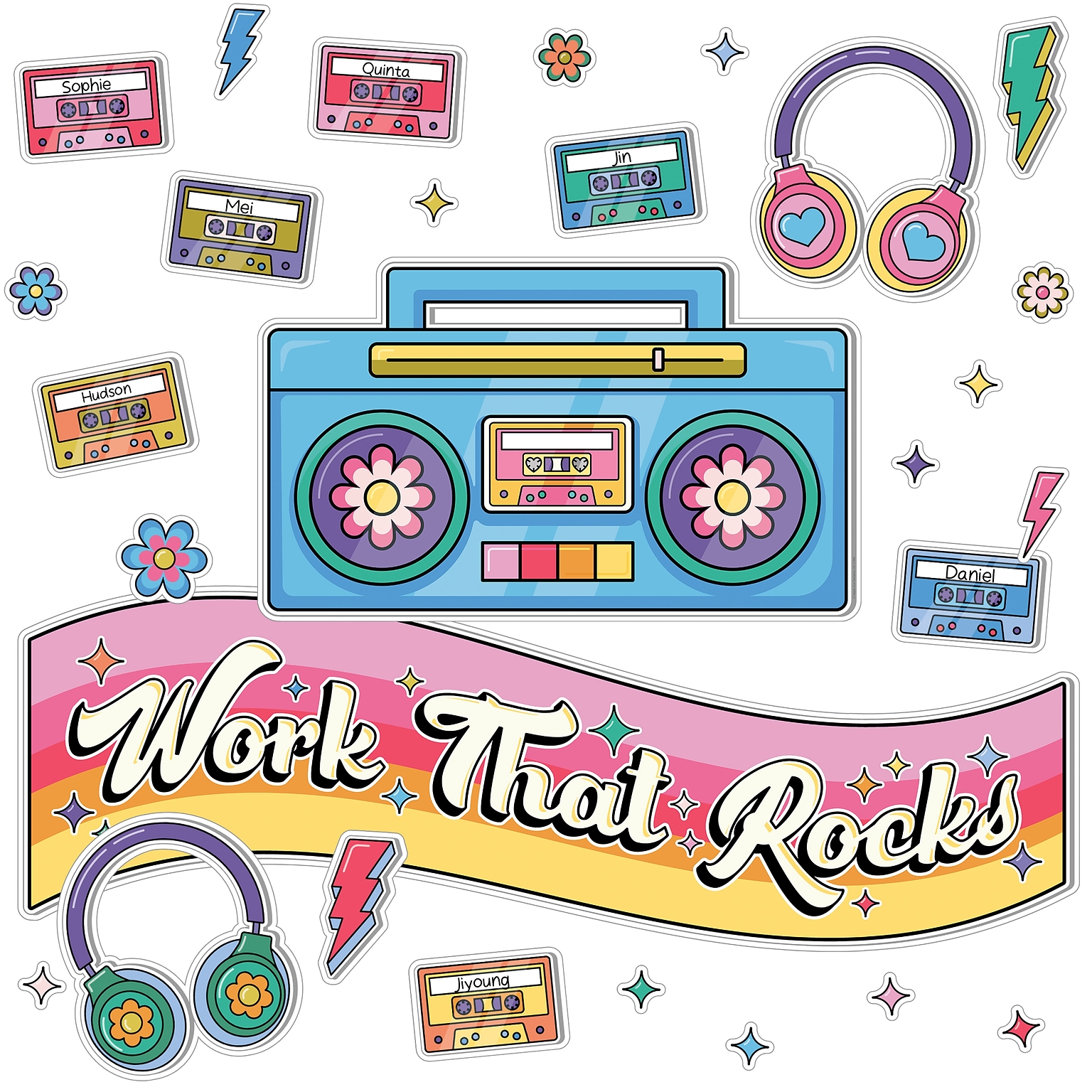 Carson-Dellosa Happily Ever Elementary Retro Remix Work That Rocks Bulletin Board Set (110592)