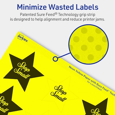 Avery Star Laser/Inkjet Multipurpose Labels, 2-1/4" x 2-3/8", Neon Yellow (960/Box)