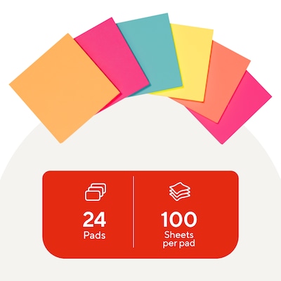 Staples Sticky Notes, 3 x 3, Assorted Colors, 2400 Sheets – Everyday Self-Stick Notes for Reminders, Planning & Collaboration