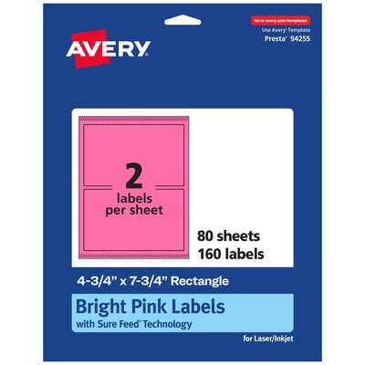 Avery Rectangle Laser/Inkjet Multipurpose Labels, 4.75 x 7.75, Bright Pink (160/Box)