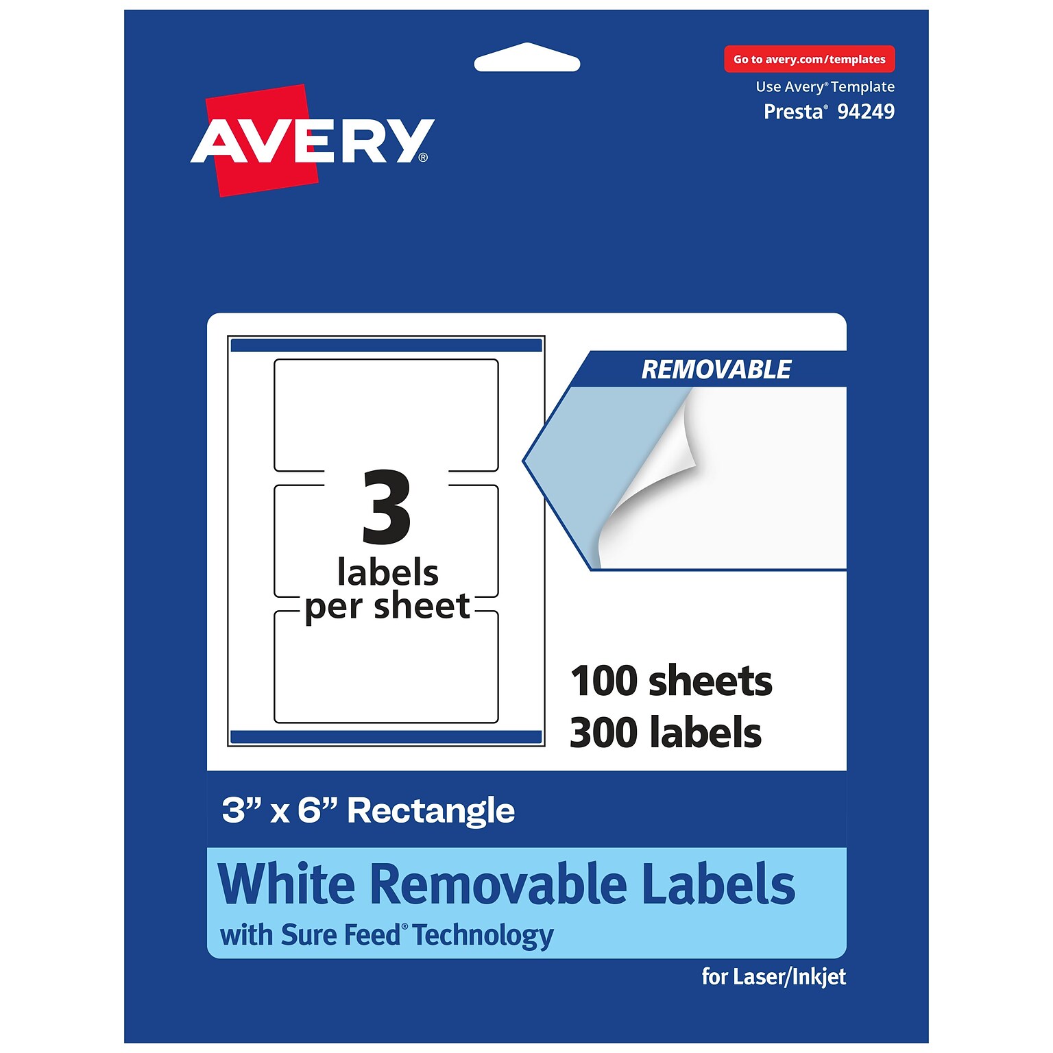 Avery Laser/Inkjet Rectangle Multipurpose Labels, 3 x 6, White, 300 Labels/Box  (94249)