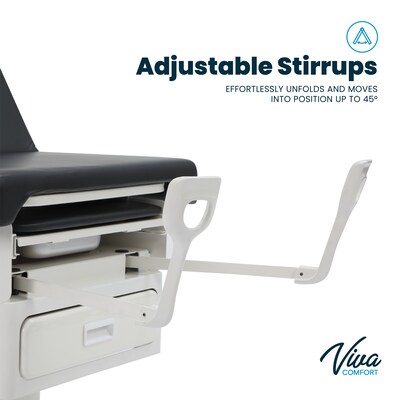 Viva Comfort Pointe Power Adjustable Exam Table with Stirrups, 450 lbs. Capacity, Black (ADI996-10-BLK-MK)