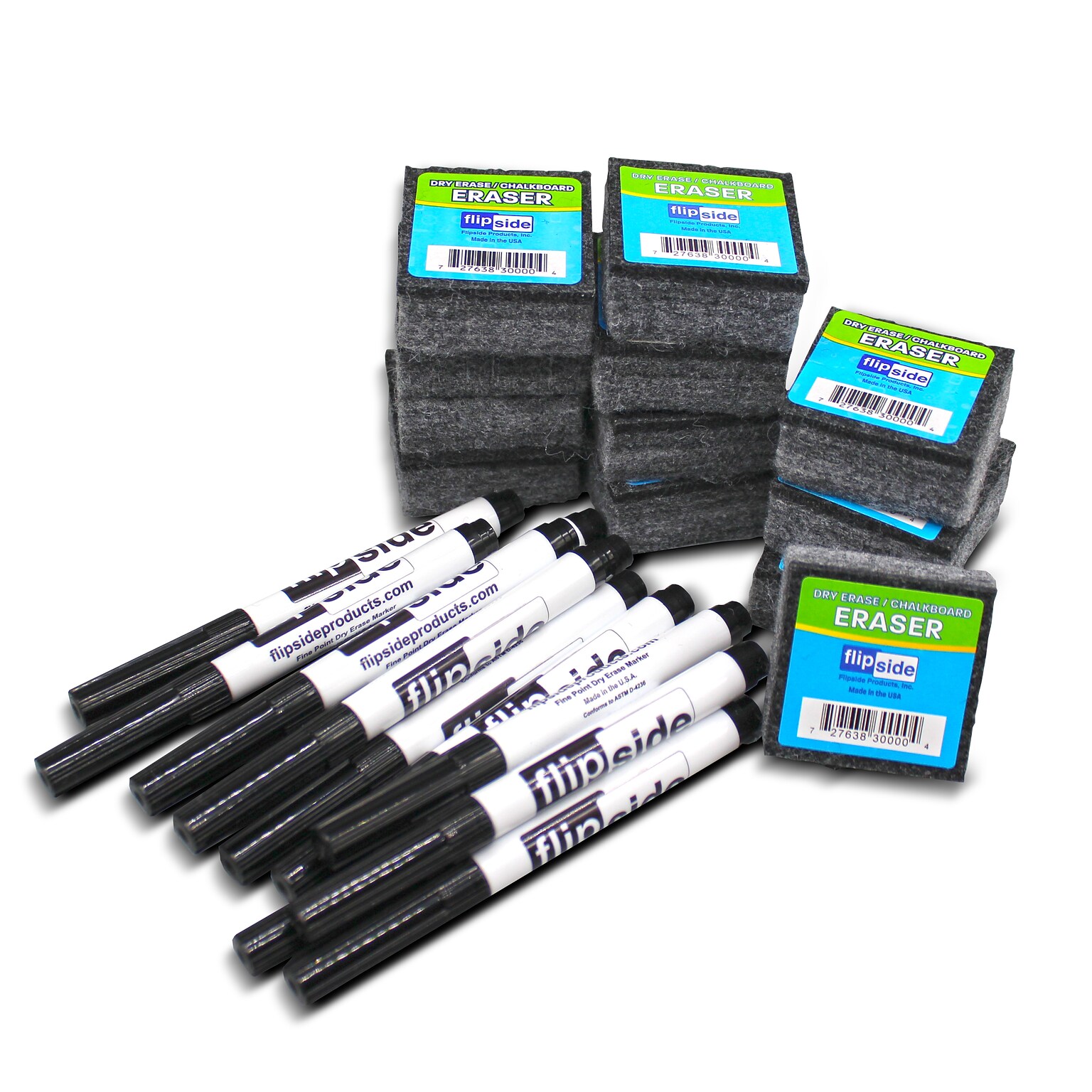 Flipside Marker with Eraser, Fine Point, Black, Dozen (19793)