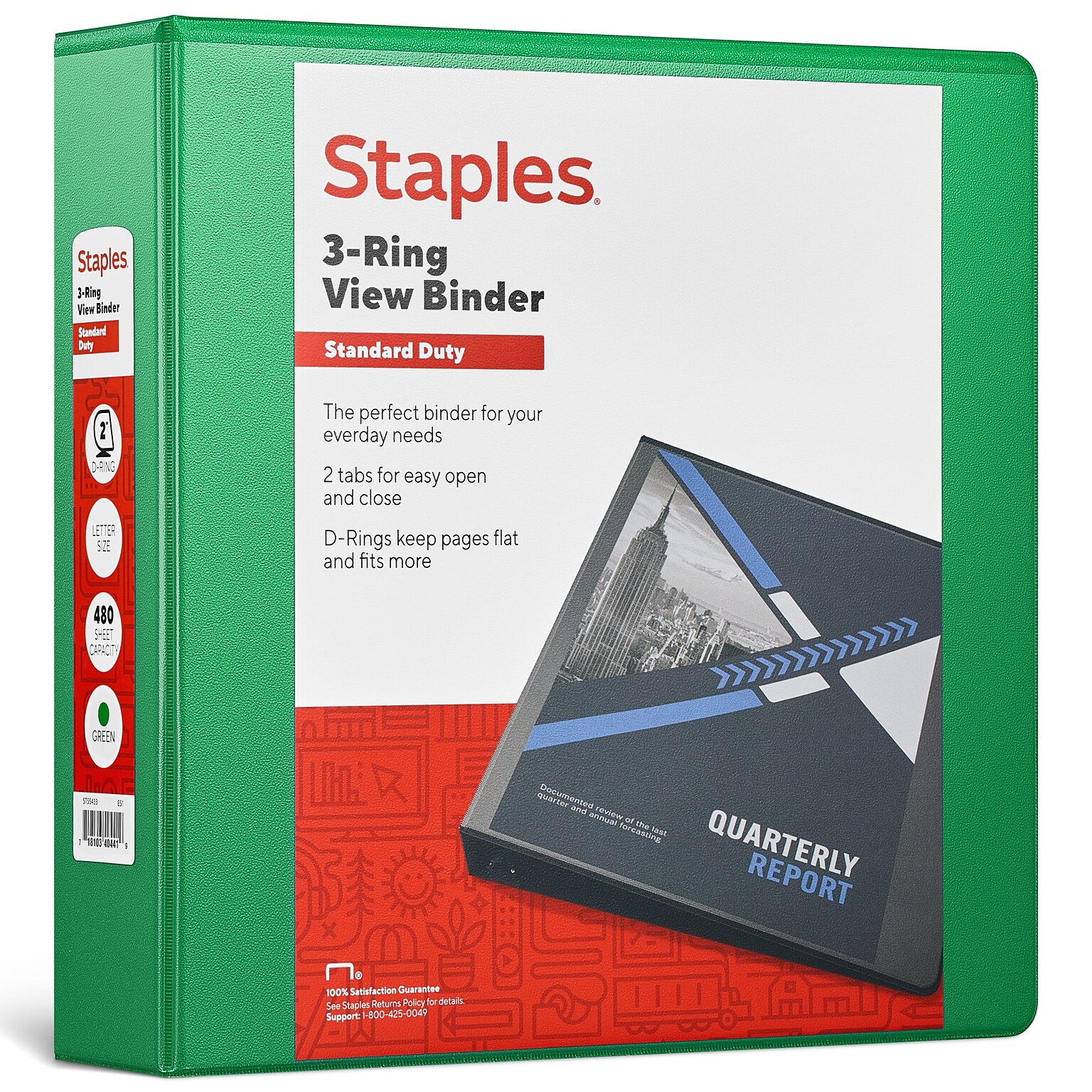 Staples® Standard 2 3 Ring View Binder with D-Rings, Green (55433)