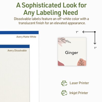 Avery Dissolvable Square Multipurpose Labels, 1" x 1", Off-white, 480/Pack (94103)