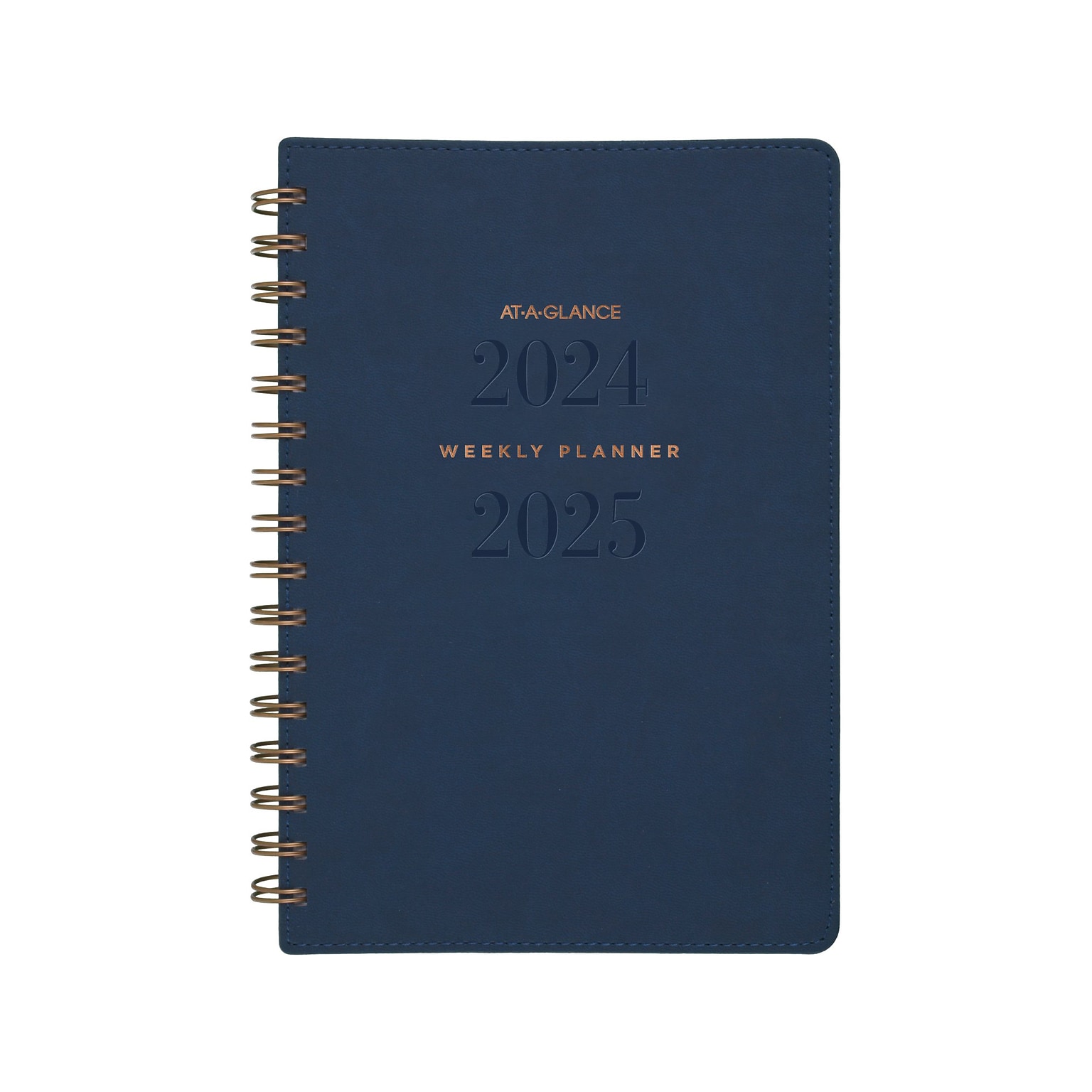 2024-2025 AT-A-GLANCE Signature Collection 5.5 x 8.5 Academic Weekly & Monthly Planner, Faux Leather Cover, Navy