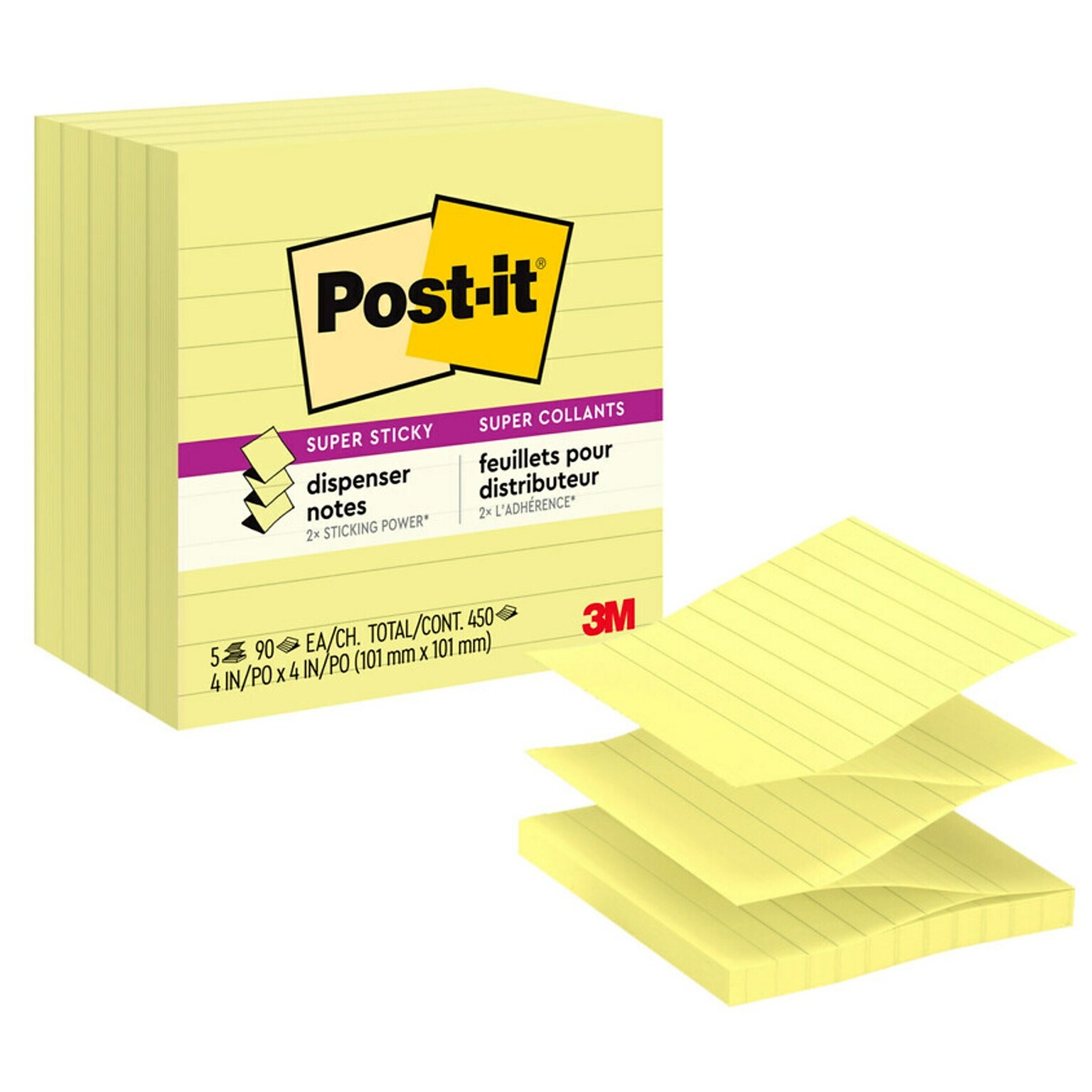 Post-it Super Sticky Pop-up Notes, 4 x 4, Canary Yellow, Lined,  90 Sheets/Pad, 5 Pads/Pack (R440-YWSS)