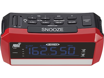 Jensen Wireless Digital AM/FM Alarm Clock Radio with NOAA Weather Alert, Emergency Light, and Built-