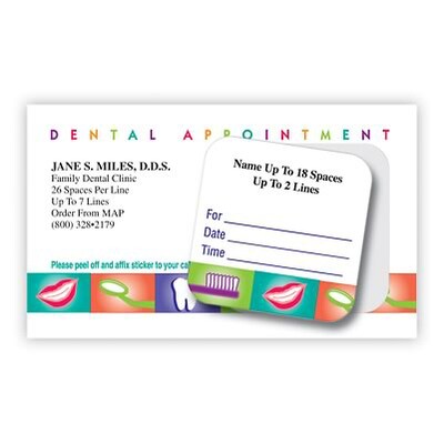 Medical Arts Press® Dual-Imprint Peel-Off Sticker Appointment Cards; Dental Appointment