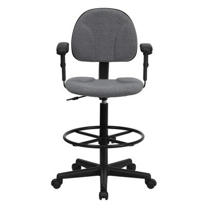 Flash Furniture Mid Back Fabric Ergonomic Drafting Stool With Arms, Gray (BT659GRYARMS)