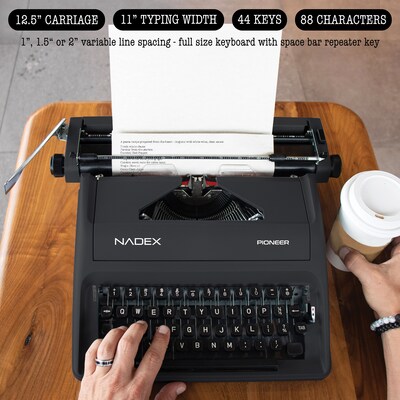 Nadex Coins Pioneer Manual Typewriter with Durable Travel Case, Black (NXTE-1630)