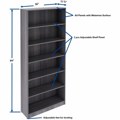 Lorell 84" 6-Shelf Bookcase with Adjustable-Shelves, Weathered Charcoal Laminate (LLR69665)