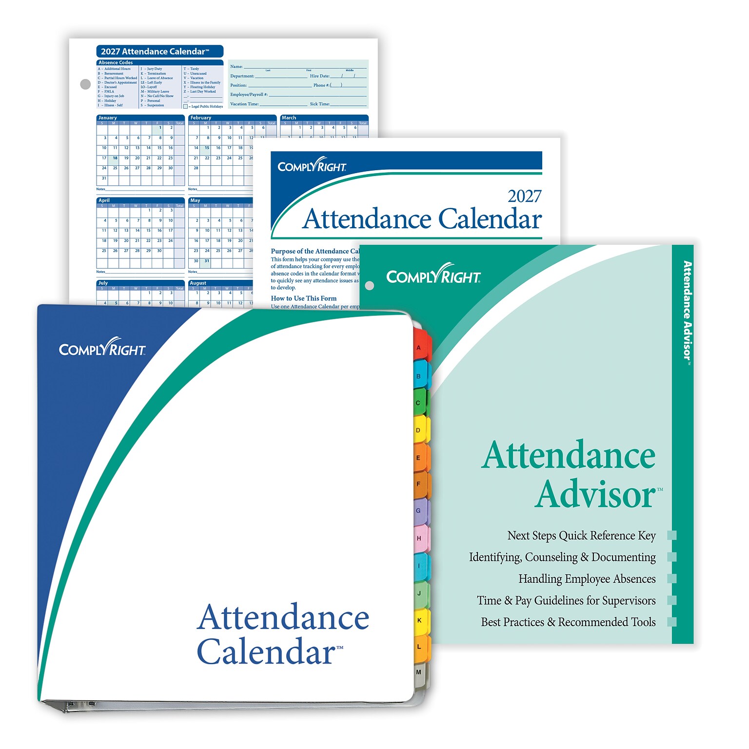 ComplyRight 2027 Attendance Calendar Set, 25 Forms/Pack (A1411W16PK25)