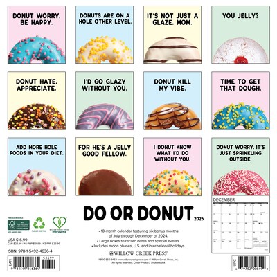 2025 Willow Creek Do or Donut 12 x 12 Monthly Wall Calendar (46364)