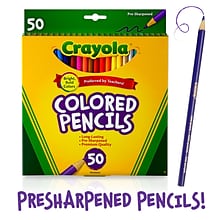 Crayola Kids Colored Pencils, Assorted Colors, 50/Box (68-4050)