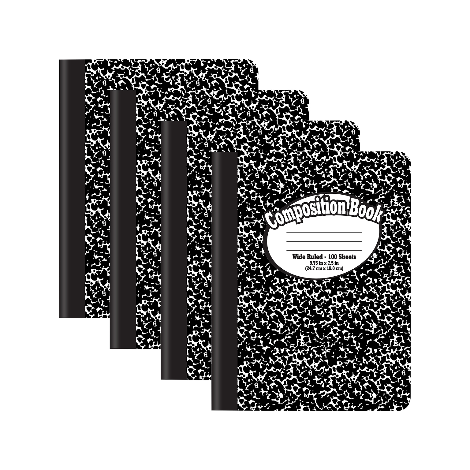 Better Office 1-Subject Composition Notebooks, 7.5 x 9.75, Wide Ruled, 100 Sheets, Black, 12/Pack (25112-12PK)