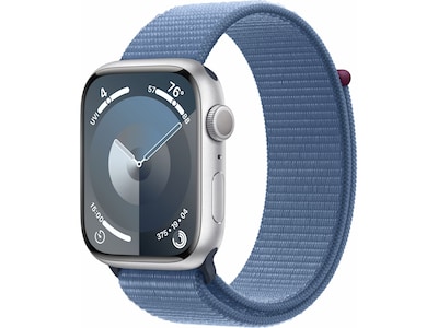 Apple Watch Series 9 (GPS) Smartwatch, 45mm, Silver Aluminum Case with Winter Blue Sport Loop  (MR9F