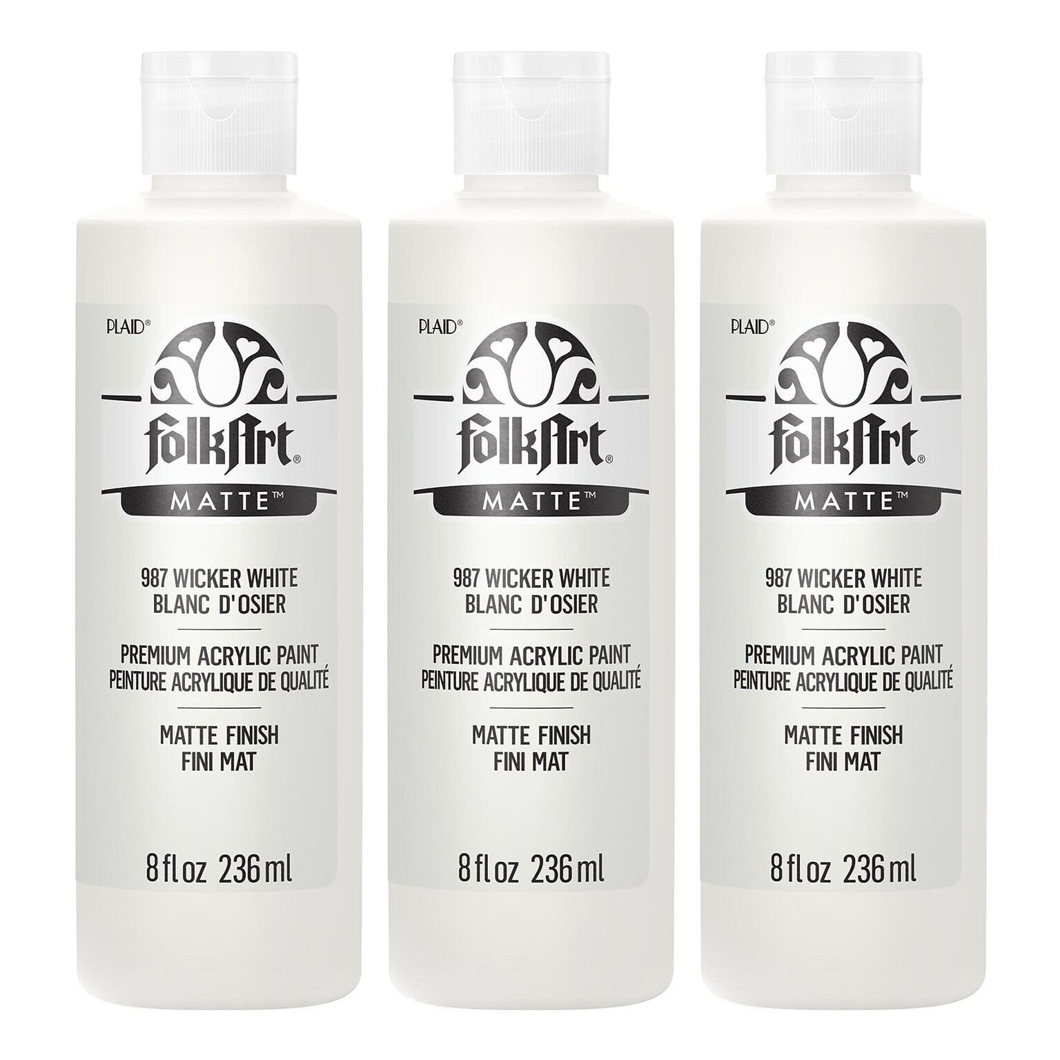 FolkArt Acrylic Paint Matte, 8oz., Wicker White, 3/Pack(FLK987-3)