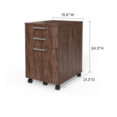 Union & Scale™ Essentials 3-Drawer Mobile Vertical File Cabinet, Letter/Legal, Lockable, 24.3"H x 15.6"W x 21.3"D, Espresso