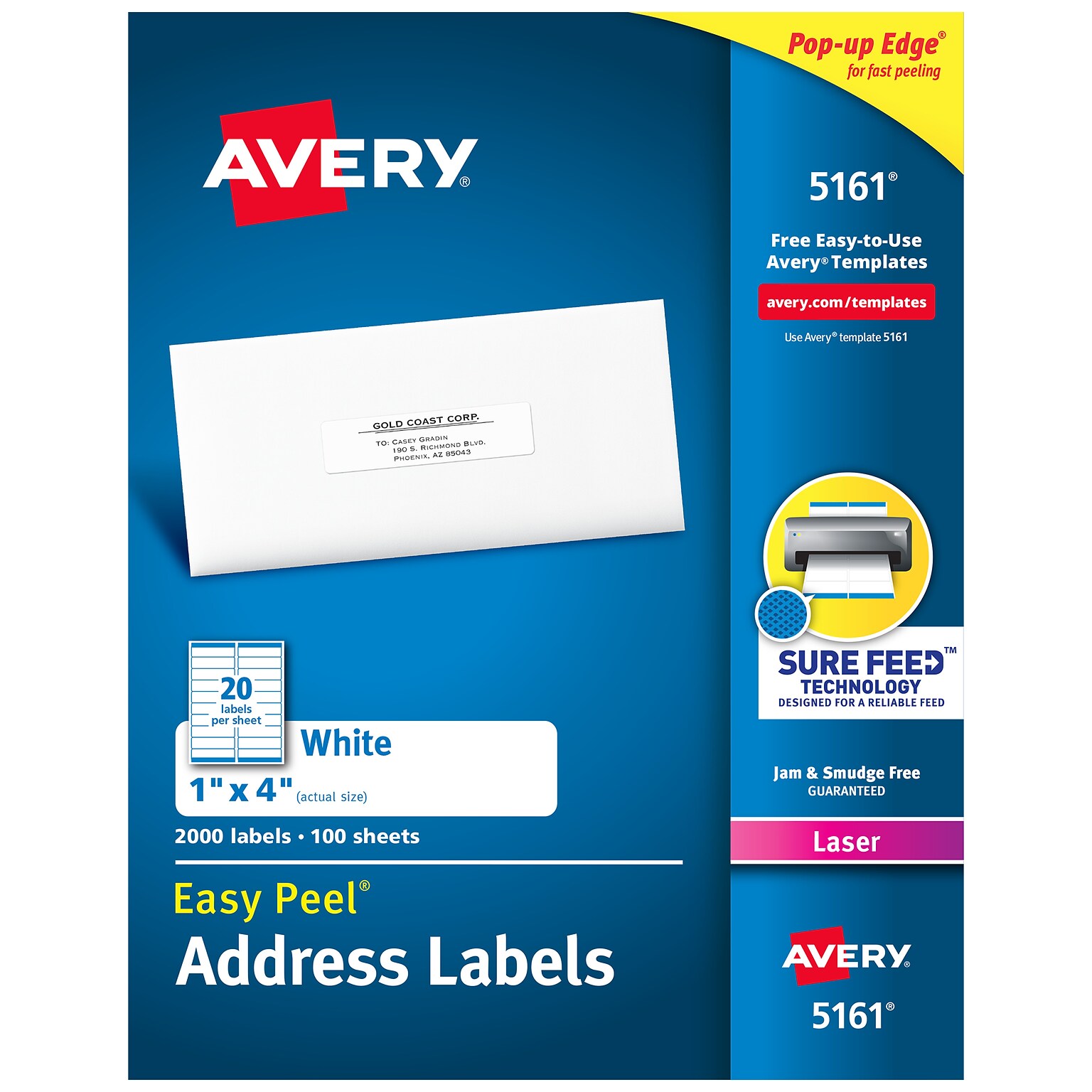 Avery Easy Peel Laser Address Labels, 1 x 4, White, 2,000 Labels/Box (5161)