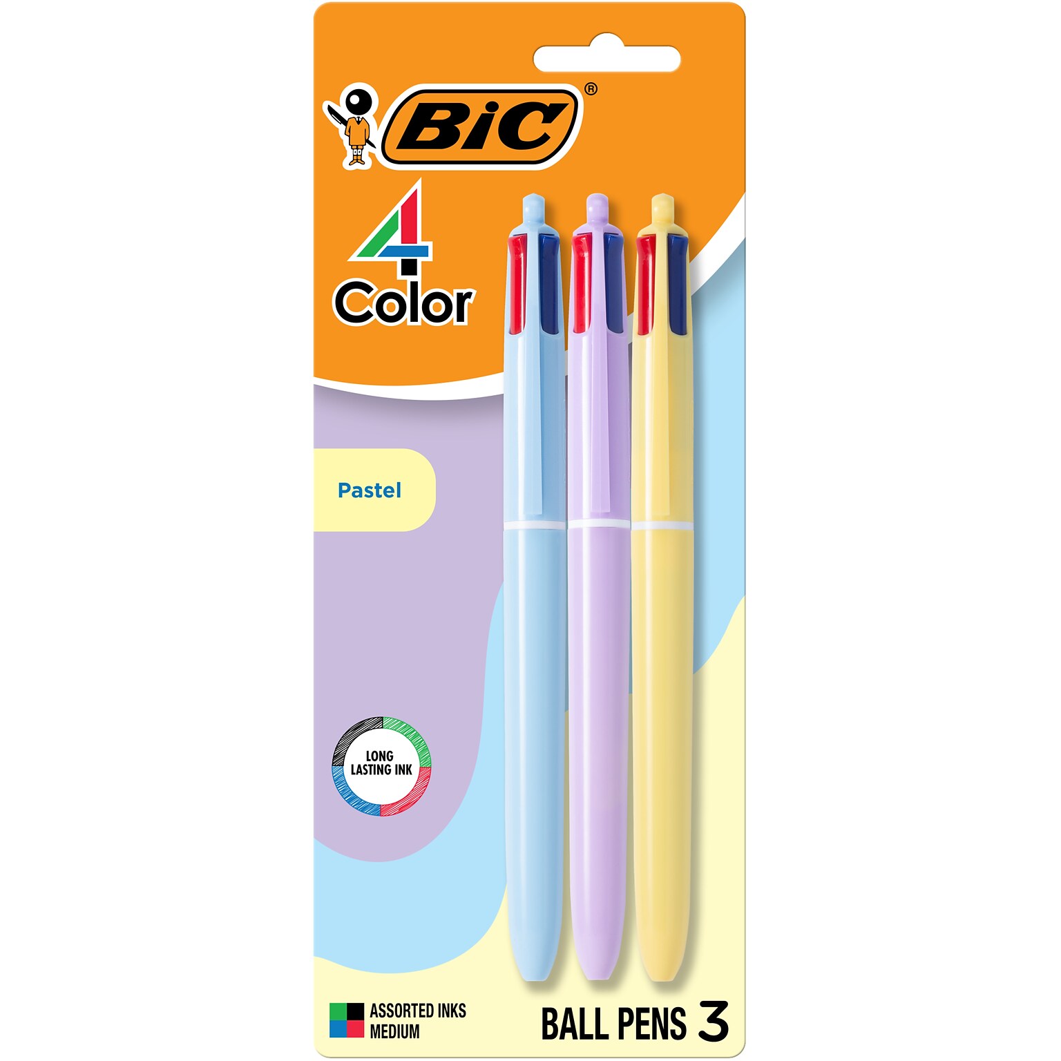 BIC 4-Color Retractable Ballpoint Pen, Medium Point, 1.0mm, Assorted Ink, 3/Pack (MMAP3-AST)