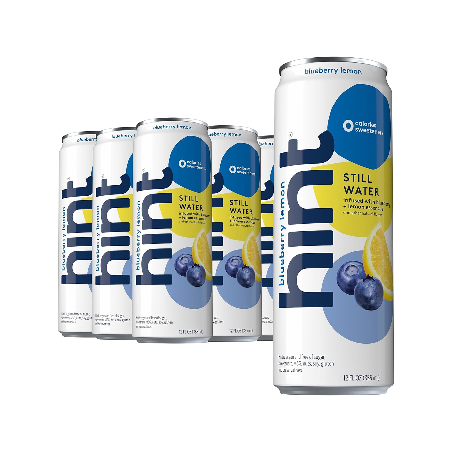 Hint Blueberry Lemon Flavored Purified Water, 12 fl. oz., 12 Cans/Pack (HINTBLULEMCAN12)