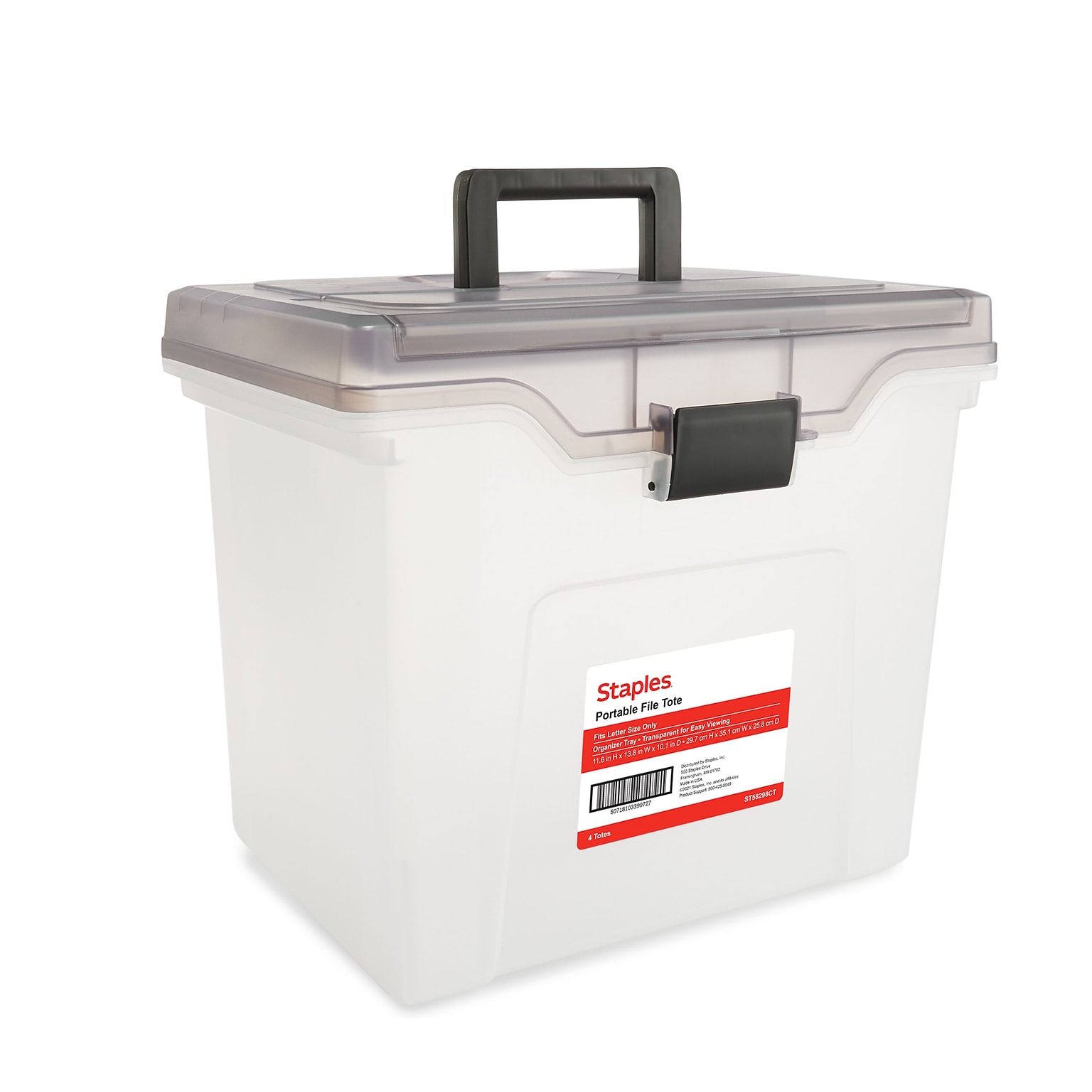 Staples Portable File Tote, Letter Size, Clear, 4/Carton (TR58298CT)
