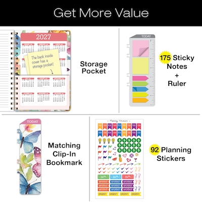 2026-2027 Excello Brands 5" x 8" Academic Weekly & Monthly Planner, Paperboard Cover, Watercolor Butterflies (NAY27-58LP-33)