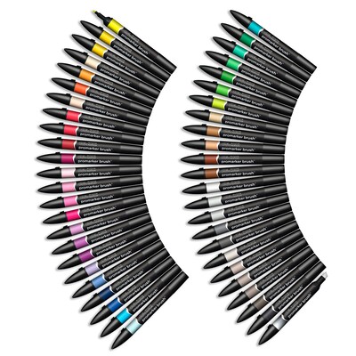 Winsor & Newton Promarker Brush Alcohol Based Marker, Essential Collection, 48/Pack (WNX0290080)