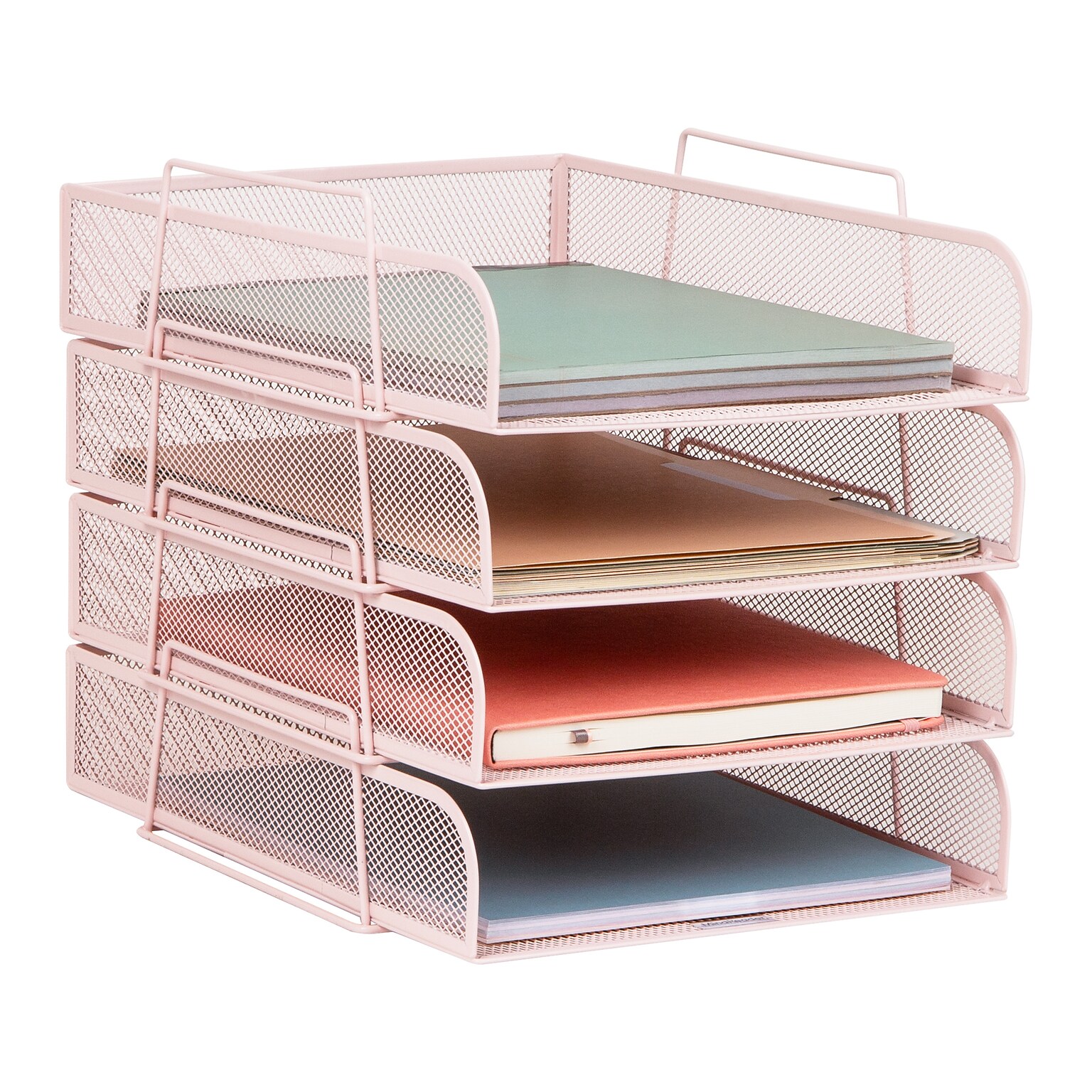 Mind Reader Metal Front Loading Stackable Letter Tray, Letter/Legal Size, Pink (BSTACK4-PNK)