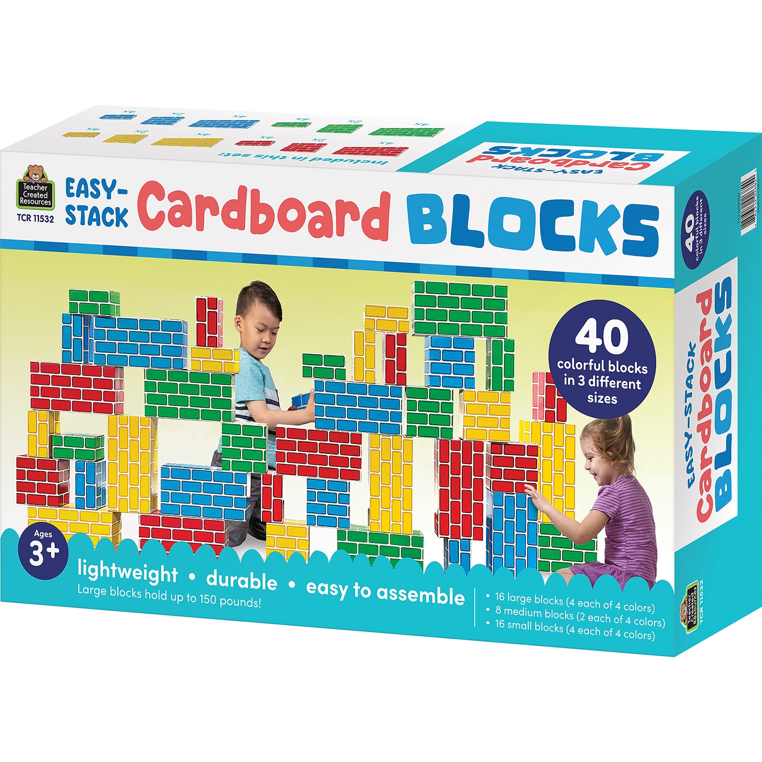 Teacher Created Resources Easy-Stack Cardboard Blocks, 40 Pieces (TCR11532)