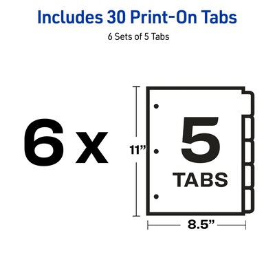 Avery Copier Tab Dividers, Single Reverse Collated, 5-Tab, White, 30 Sets/Box (20416)