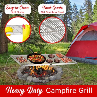 Previous Next Brentwood® 25-In. x 17-In. Heavy-Duty Stainless Steel Portable Folding Campfire Grill with Carry Bag (BB-17X25SS)