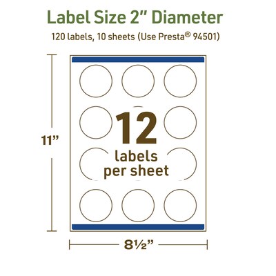 Avery Dissolvable Circle Multipurpose Labels, 2" Dia., Off-white, 120/Pack (94501)