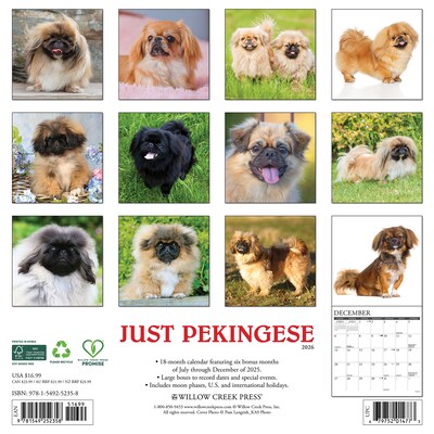 2026 Willow Creek Pekingese 12 x 12 Monthly Wall Calendar (52358)