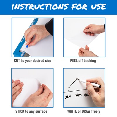 Mind Reader Adhesive Dry-Erase Whiteboard Roll with Dry Erase Markers, 24" x 10' (DWBER-WHT)