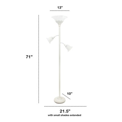 Lalia Home Torchiere Floor Lamp with 2 Reading Lights and Scalloped Glass Shades, White (LHF-3002-WH