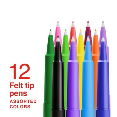 Staples Inspire Felt Tip Pen, Medium Point, 0.7mm, Assorted Ink, Dozen (ST63326)