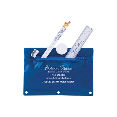 Custom Printed School Pouch Kit with Ruler; Translucent, Plastic Ruler