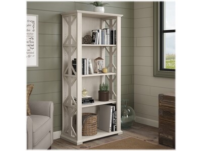 Bush Furniture Homestead 66H 4-Shelf Bookcase with Adjustable Shelves, Linen White Oak Laminated Wo