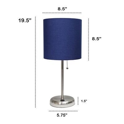 Creekwood Home Oslo 19.5" LED Table Lamp with USB Port, Brushed Steel/Navy Blue Shade (CWT-2012-NV-LB)