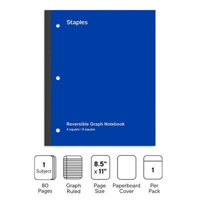 Staples Wireless 1-Subject Notebook, 8.5" x 11", Graph Ruled, 80 Sheets, Blue (ST58382)