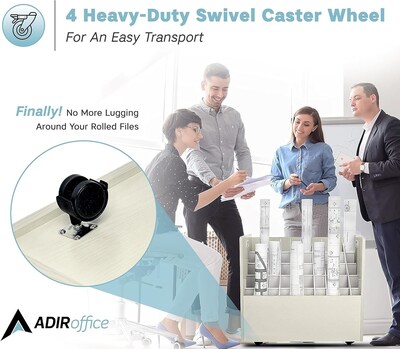 AdirOffice 50-Slot Mobile Roll File, 28.5"H x 30"W x 15.75"D, White (626-WHI-2PK)
