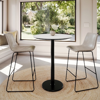 Flash Furniture Acadia 31.25" Round Wooden Dining Table with Round Base, White Faux Marble/Black Base (STRD31WMATR18B)