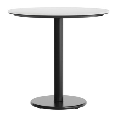 Flash Furniture Acadia 31.25" Round Wooden Dining Table with Round Base, White Faux Marble/Black Base (STRD31WMATR18)