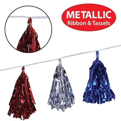 Beistle Fourth of July Patriotic Metallic Tassel Garland, Red/Silver/Blue, 3/Pack (59927-RSB)